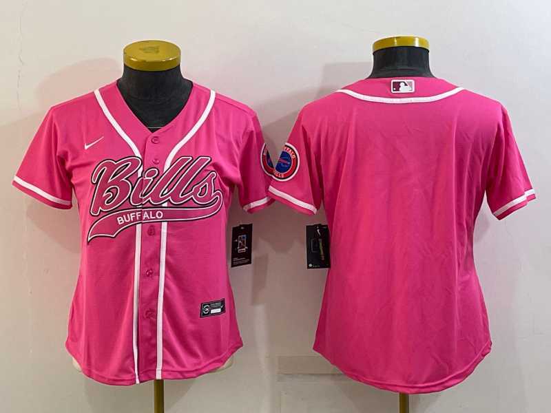 Womens Buffalo Bills Blank Pink With Patch Cool Base Stitched Baseball Jersey